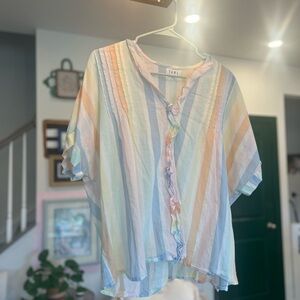 THML Pastel Multi-Stripe Ruffle Blouse